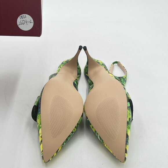 YDN Green Painting High Heel Pumps Bow Pointed Toe Slingback Slip on Sandal - Picture 7 of 8
